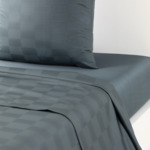 Desforges - Drap plat en satin de coton gris, Damier