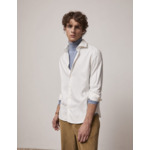 Chemise aristote col italien en flanelle de coton et lyocell chevron ecru
