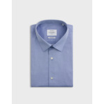 Chemise col figaret en façonné uni bleu