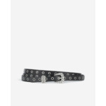 Ceinture Fine Double Tour En Cuir Noir