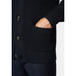 Cardigan Col Châle Bleu Marine En Laine Mérinos