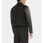 Blouson En Laine Double Face Et Cuir Noir Homme