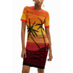 Robe courte maille palmiers