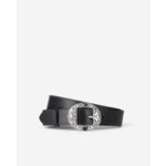 Ceinture En Cuir Noir Avec Pièces Métalliques