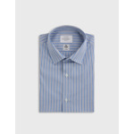 Chemise col figaret avec poignets mousquetaires en popeline rayée bleu