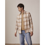 Chemise florian col français avec deux poches en flanelle de coton à carreaux beige