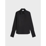 Chemise irisa avec gorge cachée et poignets mousquetaires en twill de soie unie noir