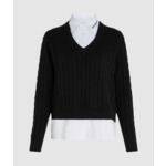 CABLE KNIT POPLIN MIX SWEATER