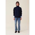 Pull col montant zippé bleu marine