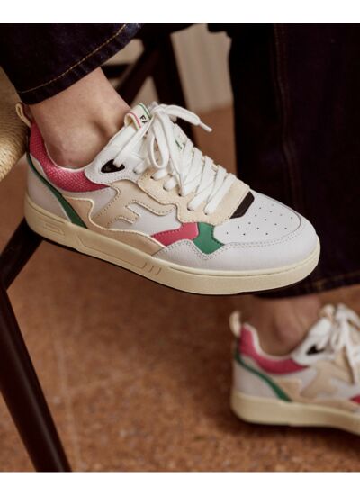 Baskets basses blanches, vertes & roses