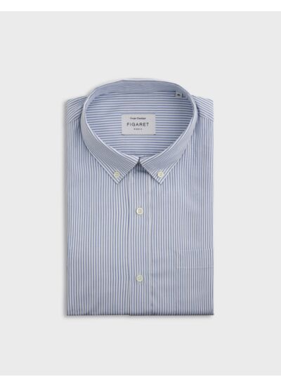 Chemise col américain avec poche poitrine en popeline rayée bleu
