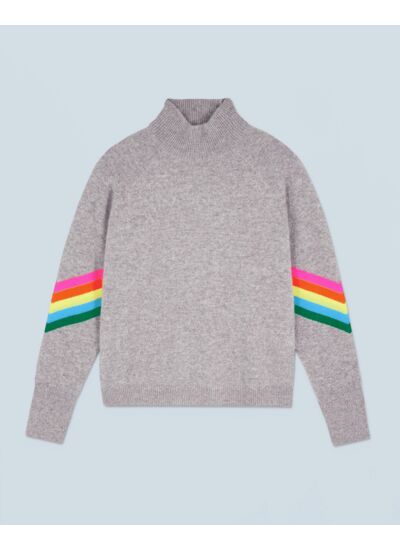 Pull Col Montant Bandes Manches Multicolore Léger