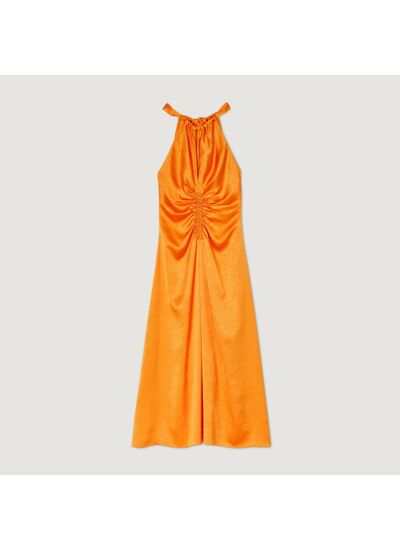 Robe longue satinée froncée