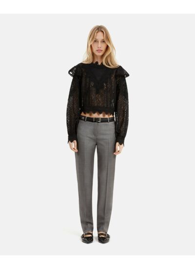 Top A Manches Longues Col Montant En Dentelle