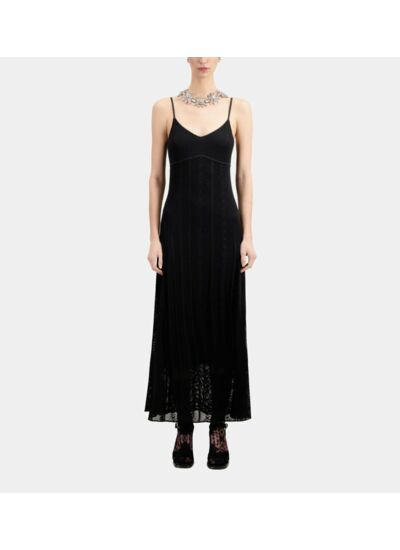 Robe Longue Noire En Maille Ajourée Femme