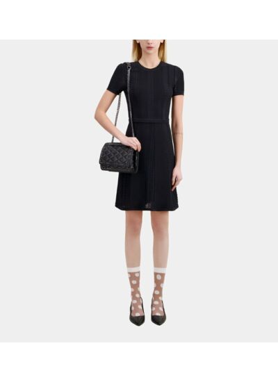 Robe Courte Noire En Maille Ajourée Femme