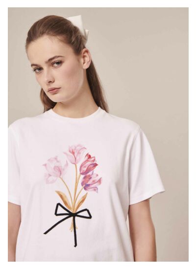 T-Shirt Taraflowers-Blanc en Coton