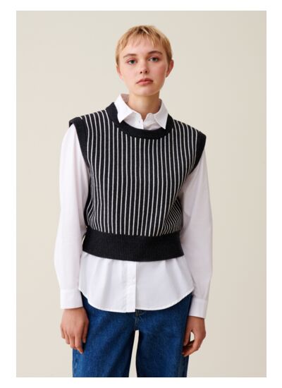 Pull rayé sans manches maille
