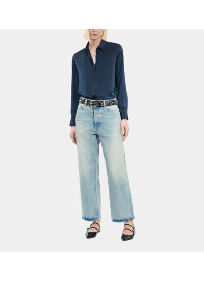 Chemise En Soie Bleu Marine Femme