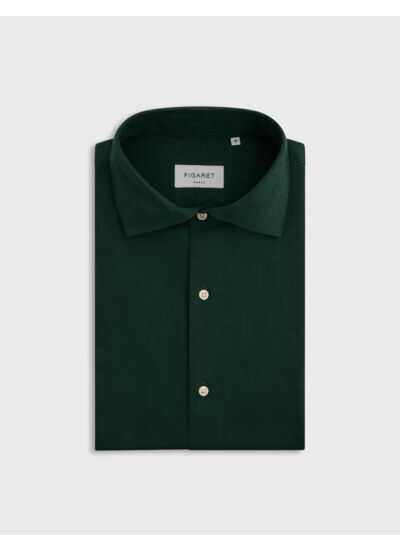 Chemise aristote col italien en flanelle de coton et laine unie vert