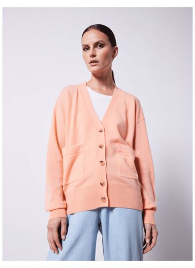 Gilet cachemire col V et boutons Salina SORBET ABRICOT