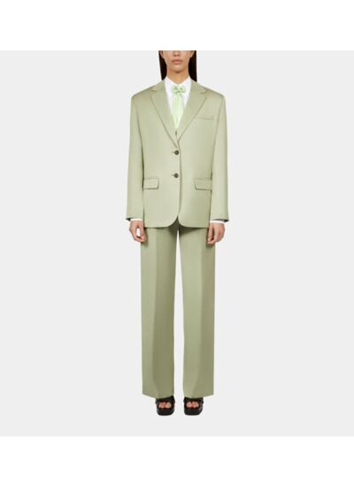 Veste Tailleur Vert Clair En Lin Femme