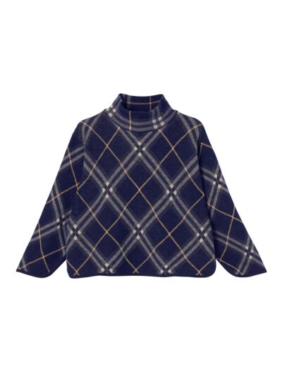 Pull col montant tartan - Femme - MARINE