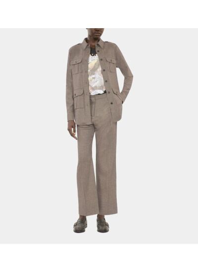 Pantalon Tailleur Droit Pied De Poule Beige Femme