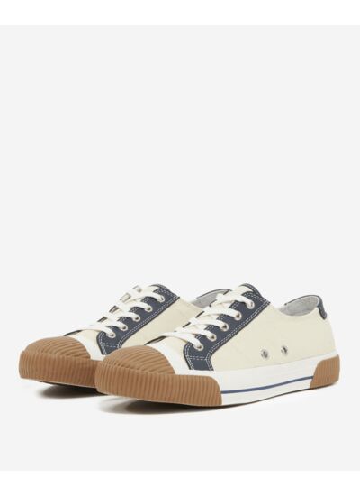Sneakers Basses En Toile Avec Empiecements En Cuir