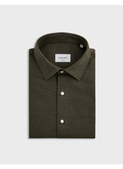 Chemise auguste col français en oxford gratté uni kaki