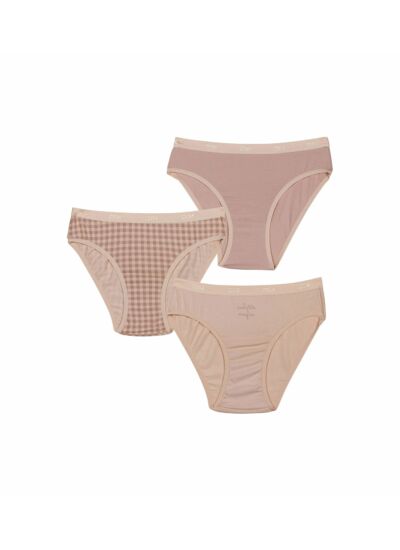 Lot de 3 culottes fille en coton stretch Mauve motif vichy Les Pockets