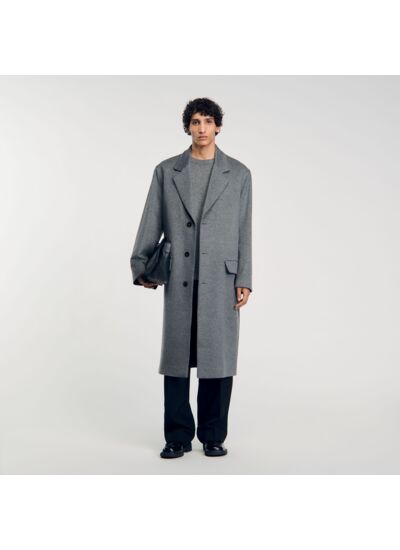 Manteau droit en drap de laine