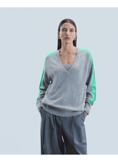 Pull Col V Oversize Bandes Bicolore Léger