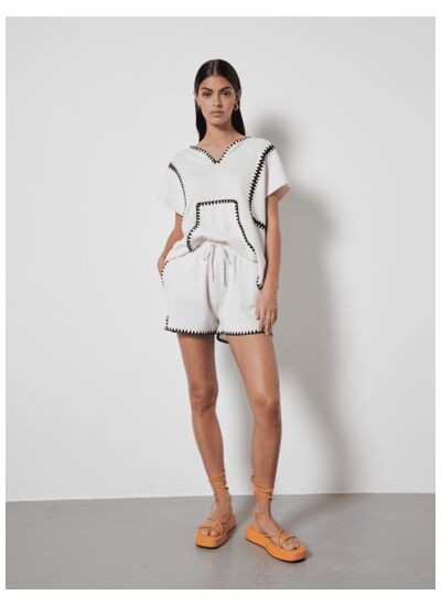 Short cachemire surpiqûres Janko LYS/EBENE
