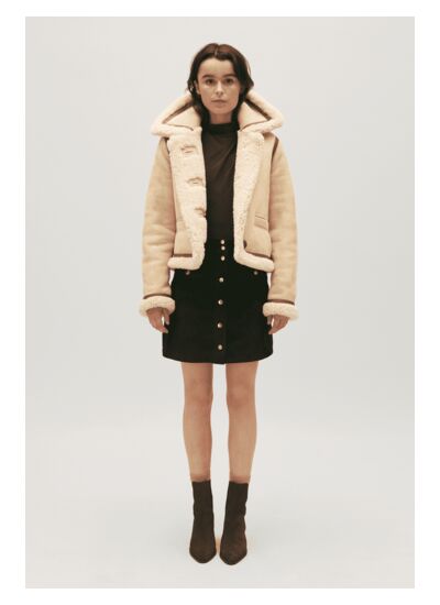 Veste peau lainée beige