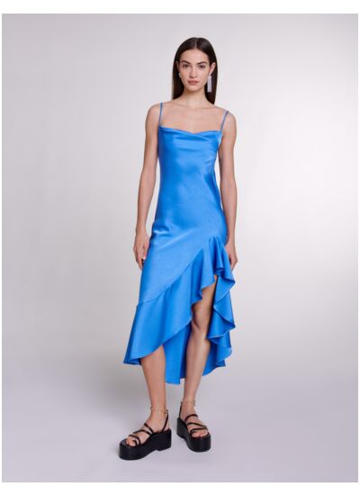Robe longue satinée asymétrique