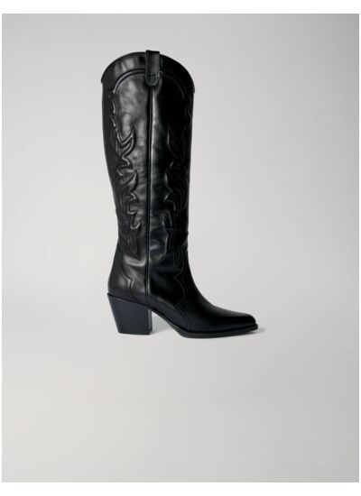 Bottes santiags en cuir lisse brodé