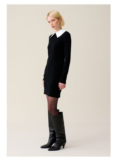 Robe maille noir col amovible