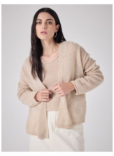 GILET COL V ML OEDIPE BEIGE_CHINE