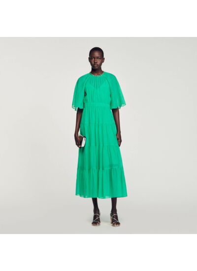 Robe midi à col strassé