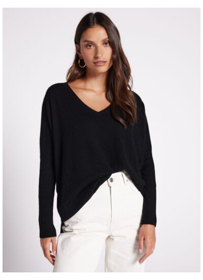 Pull poncho cachemire col V Faustine NOIR