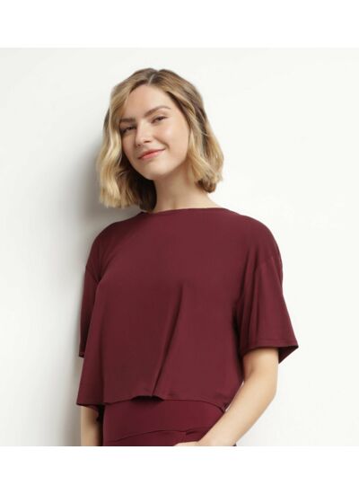 T-shirt de sport femme en viscose Bordeaux avec dos ouvert Dim Move