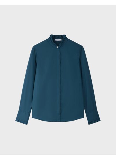 Chemise louison col victorien en popeline rayée vert