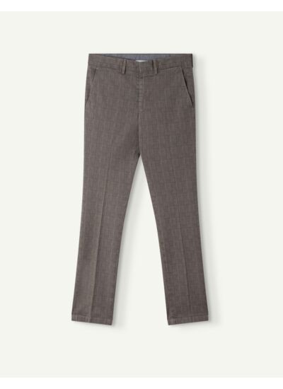 Chino Maxence en coton sergé prince de galles gris