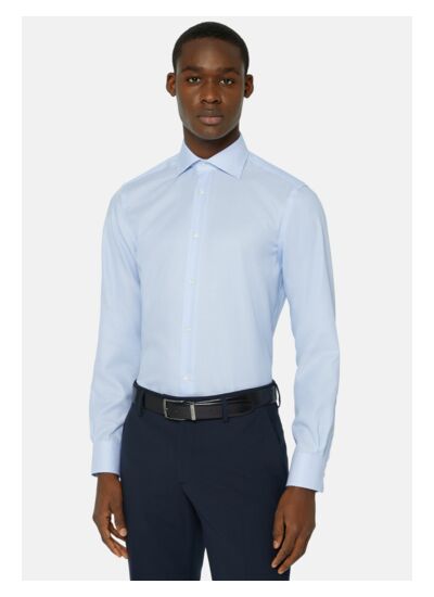 Chemise Bleu Clair En Coton Dobby Slim Fit