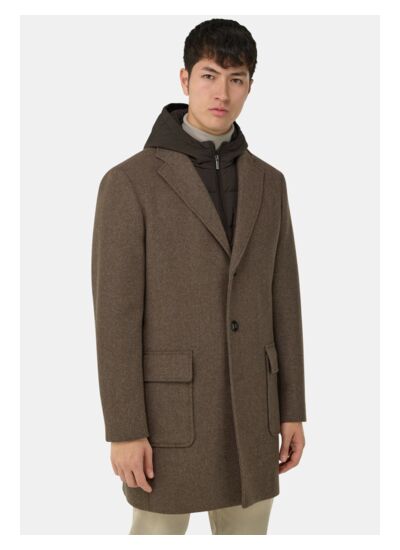 Manteau En Laine Mélangée Avec Capuche