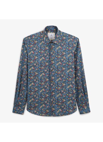 Chemise imprimé fleuri bleu indigo