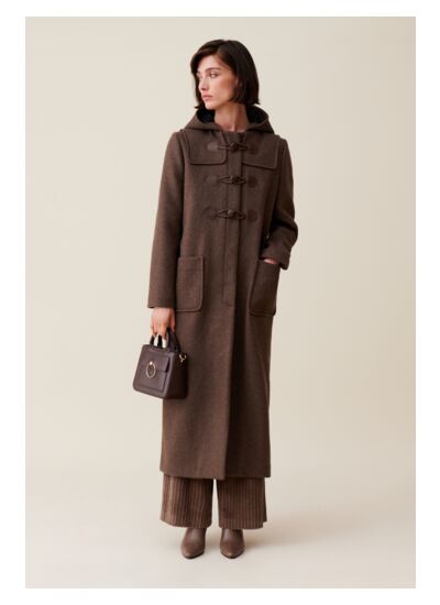 Manteau long marron à capuche