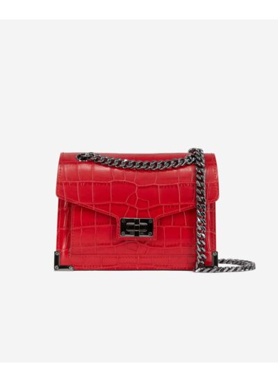 Sac Emily Chaîne En Cuir Rouge Effet Crocodile