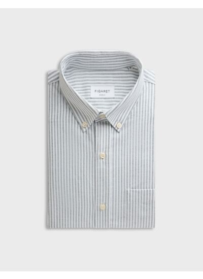 Chemise gabriel col américain avec poche poitrine en oxford gratté rayé vert